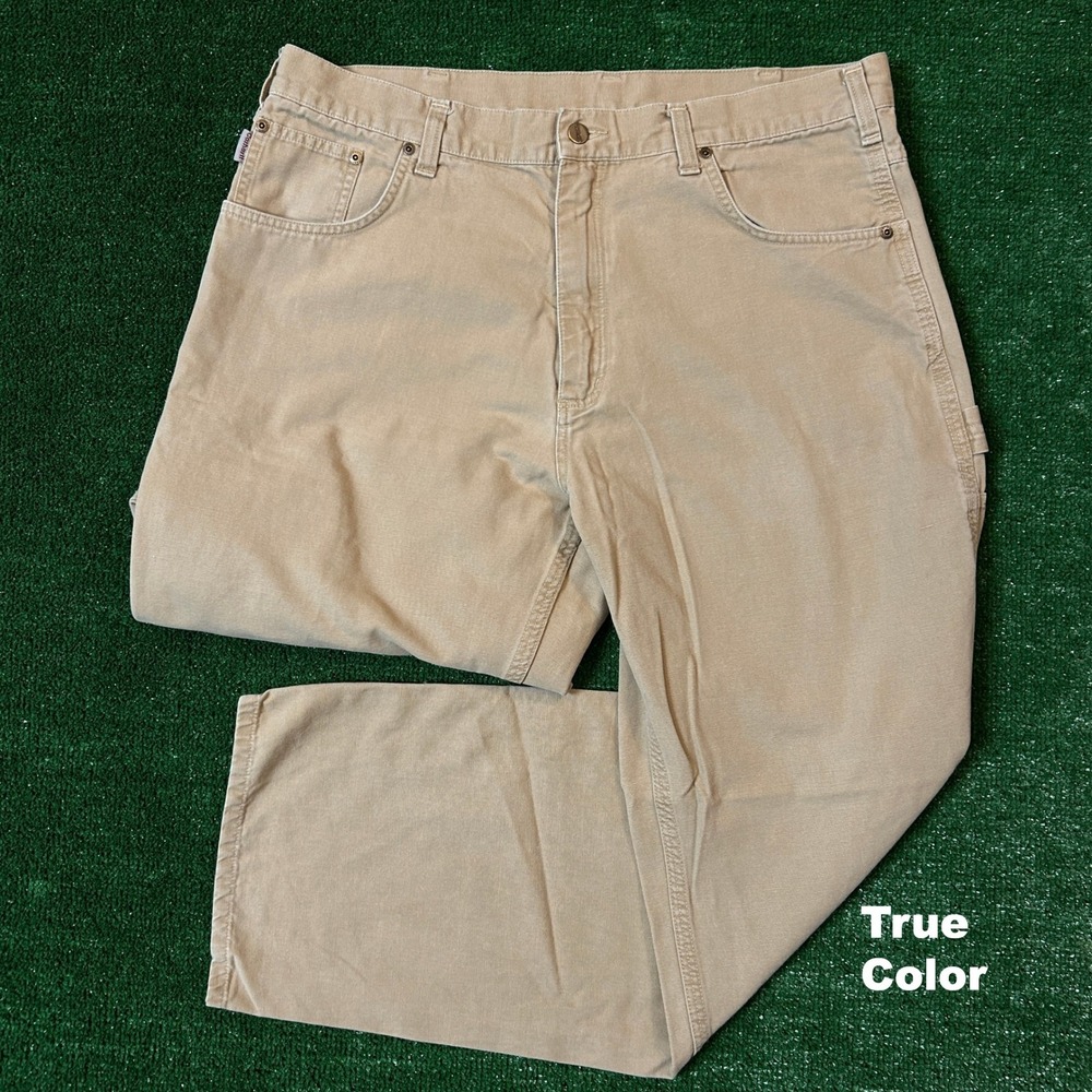 Carhartt Carpenter Pants Mens 37x31 Tan Duck Canvas Utility Workwear Trousers